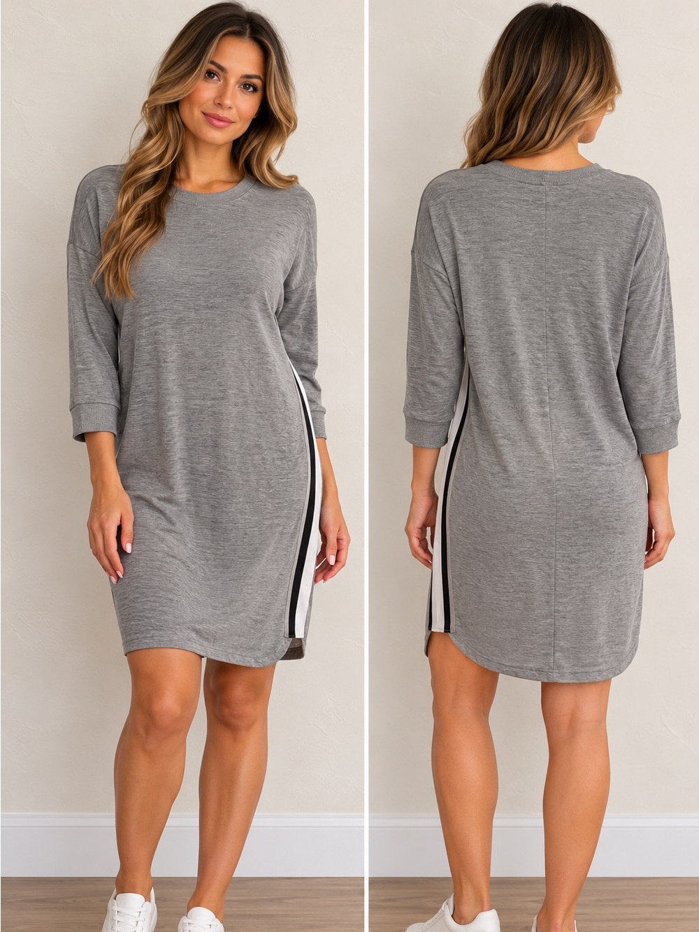 United Colors Of Benetton Gray Dress with Side Stripe (one side) M